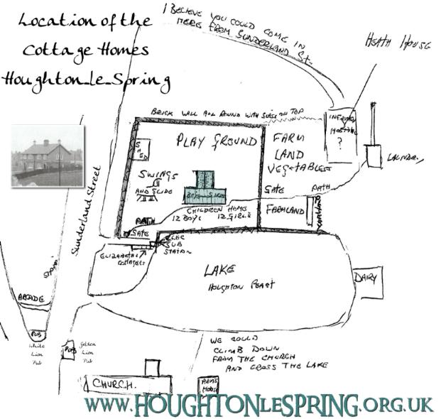 A plan of the Cottage Homes' grounds, Houghton-le-Spring, as it was in around 1950