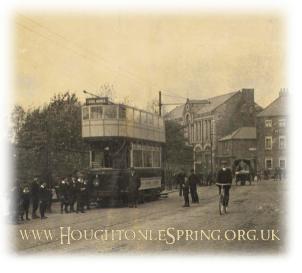 Trams in Houghton-le-Spring Broadway, circa 1910