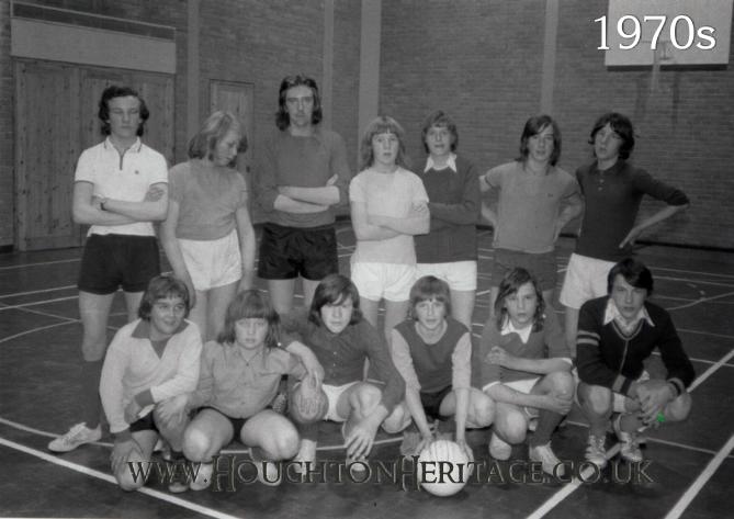 Players pose inside the new Sports Hall at Houghton Hall YMCA, 1970s