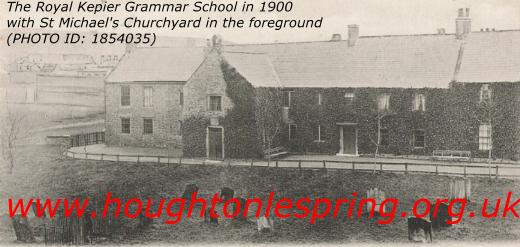 The ivy covered Royal Kepier Grammar School, located within the grounds of St Michael's Church, 1900